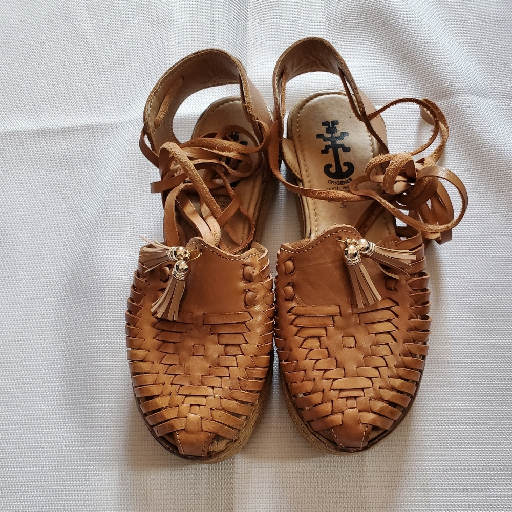Tan Lace Up Huarache Espadrille Sandal Size 8
